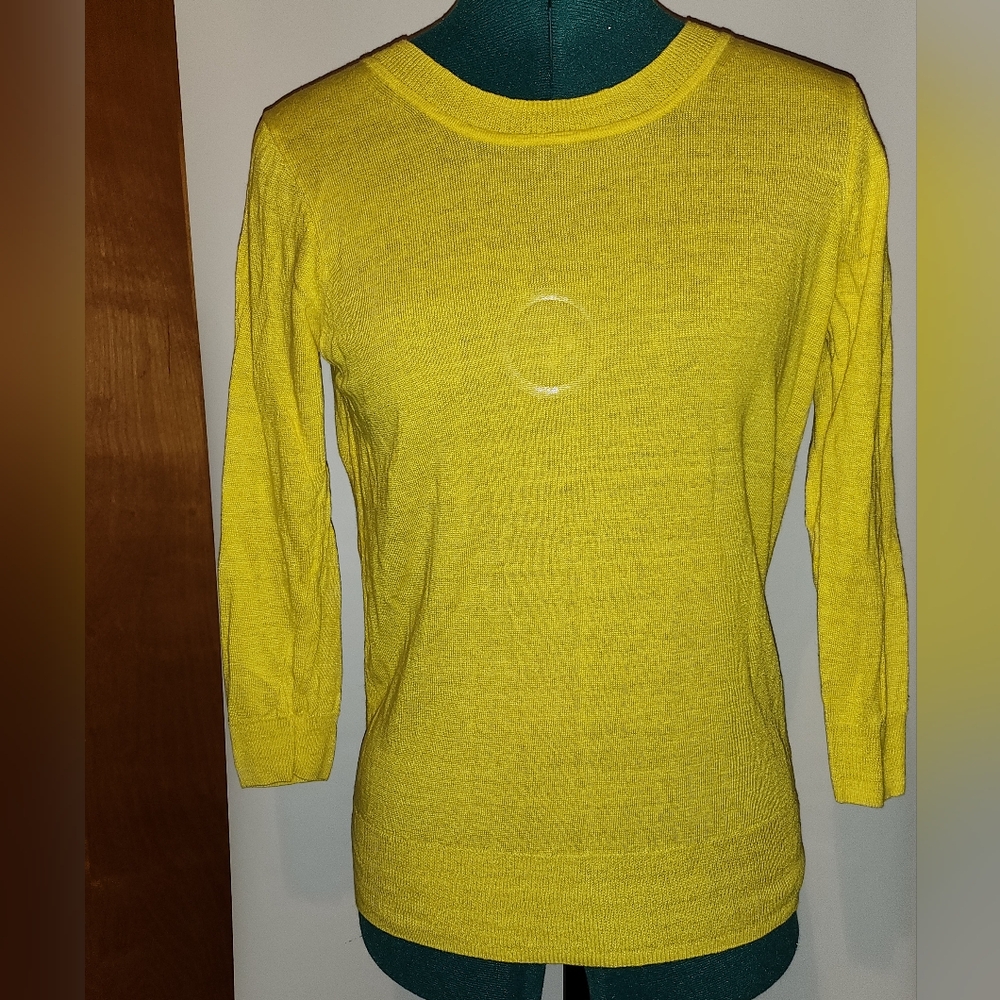 Used J. Crew Lemon Yellow Linen 3/4 Sleeve Top